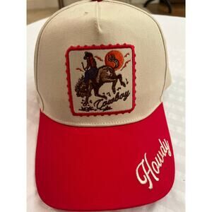 David & Young Howdy Cowboy Hat‎ Cream Red Bucking Bronco Snapback Western Boho